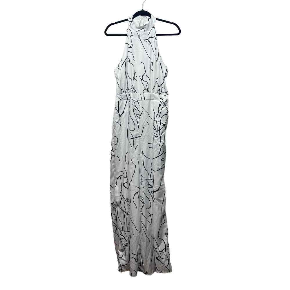 Women's Abstract Print High Neck Jumpsuit Size Small Sleeveless Wide Leg